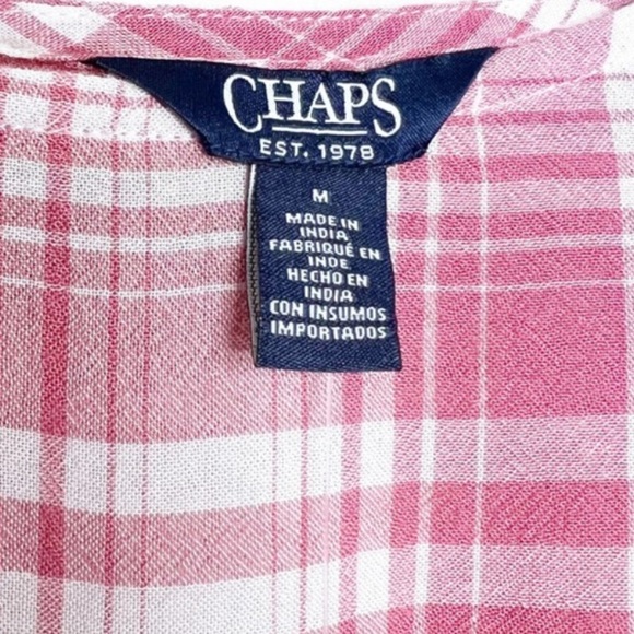 New with Tag Chaps Women’s Plaid Pink White Short Flutter Sleeve Ruffle Blouse - Picture 13 of 16